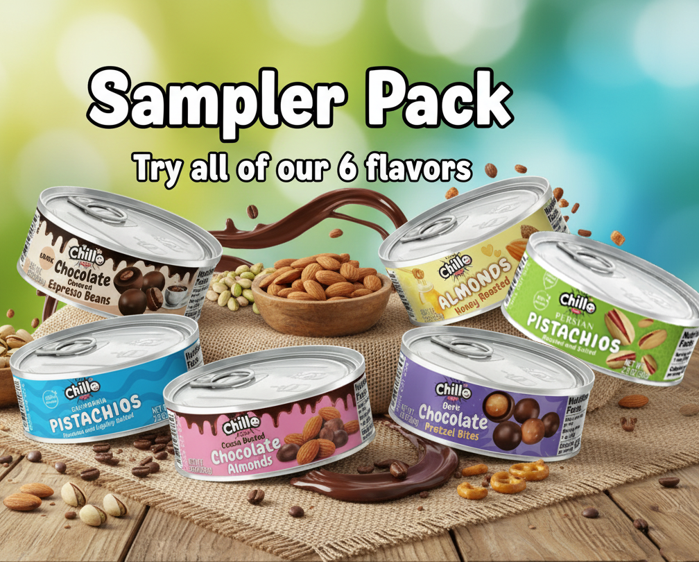 Sampler Pack of All Chillo Foods Products Chocolate Snacks and Nuts